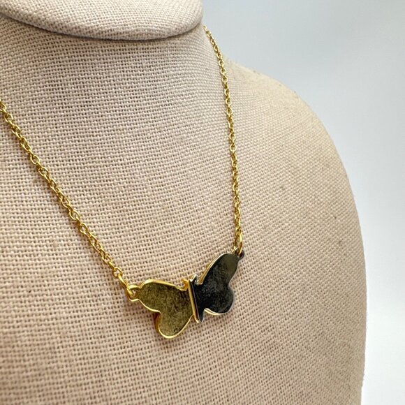 Gold & Silver Tone Butterfly Chain Necklace Spring Ring Clasp Size 15" Length - Picture 7 of 11